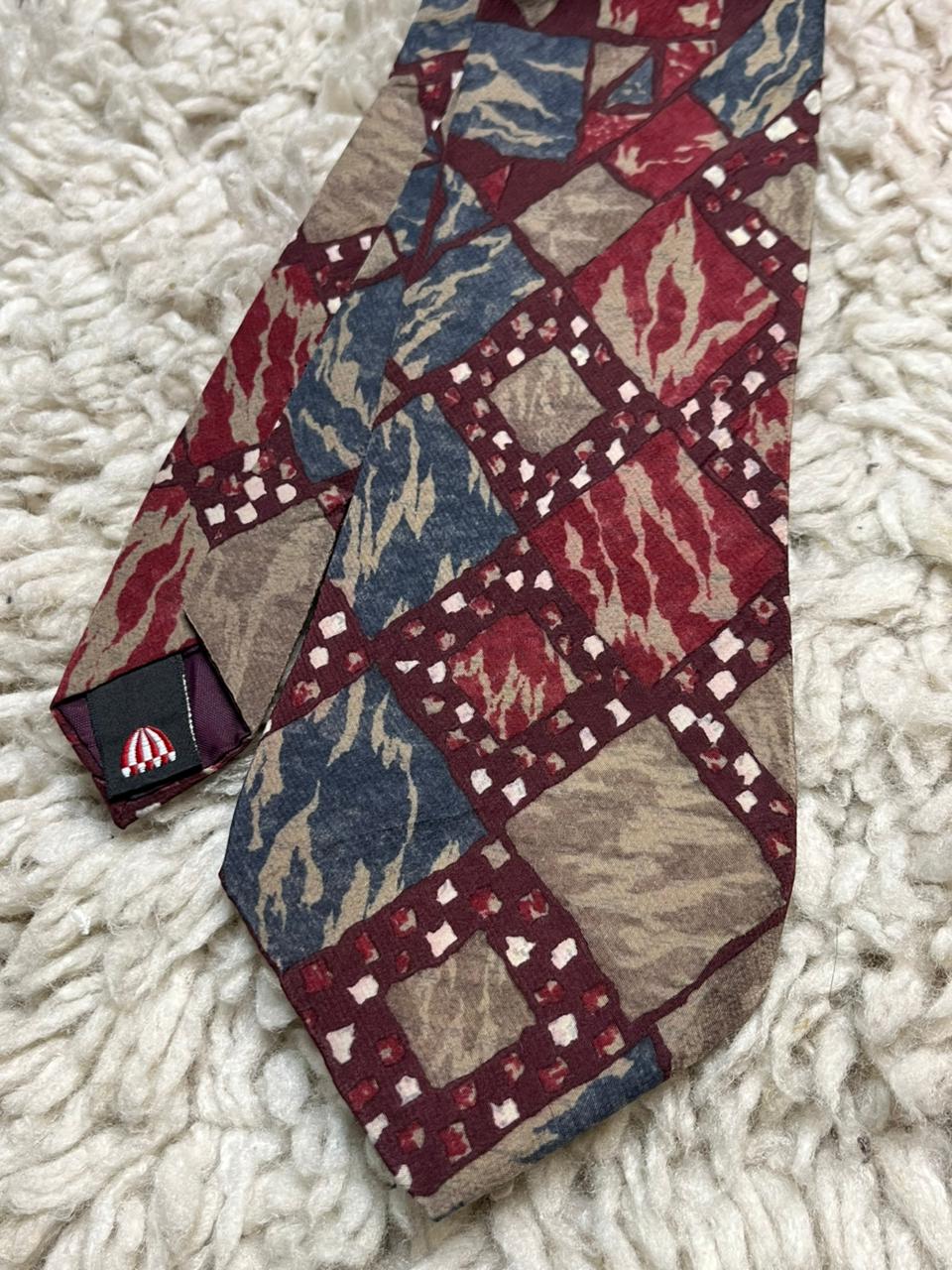 Vintage Abstract Geometric Silk Tie Mens Burgundy Red Blue Hand Tailored USA