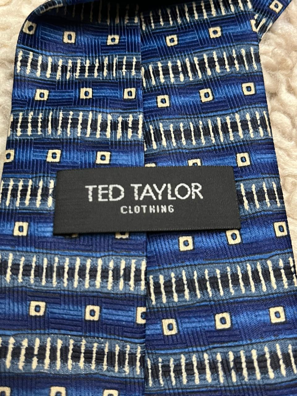 Ted Taylor Clothing Tie Mens Blue Geometric Square Stripe Pattern