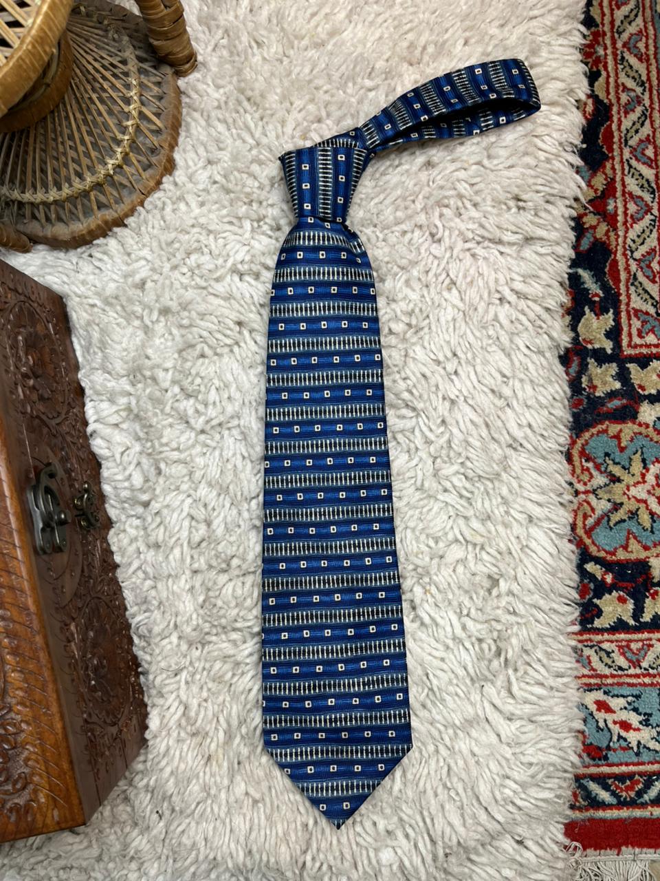 Ted Taylor Clothing Tie Mens Blue Geometric Square Stripe Pattern