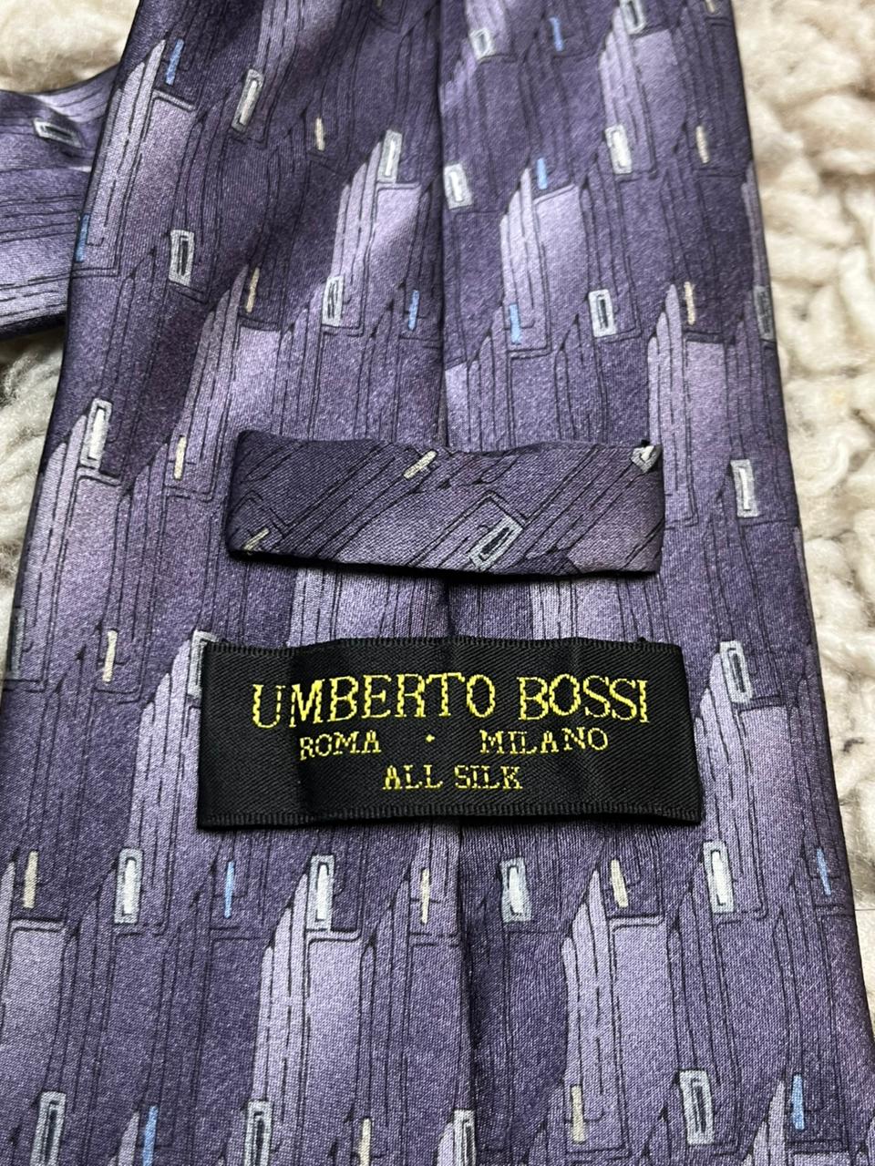 Umberto Bossi Roma Milano Purple Abstract Geometric Silk Tie Hand Made