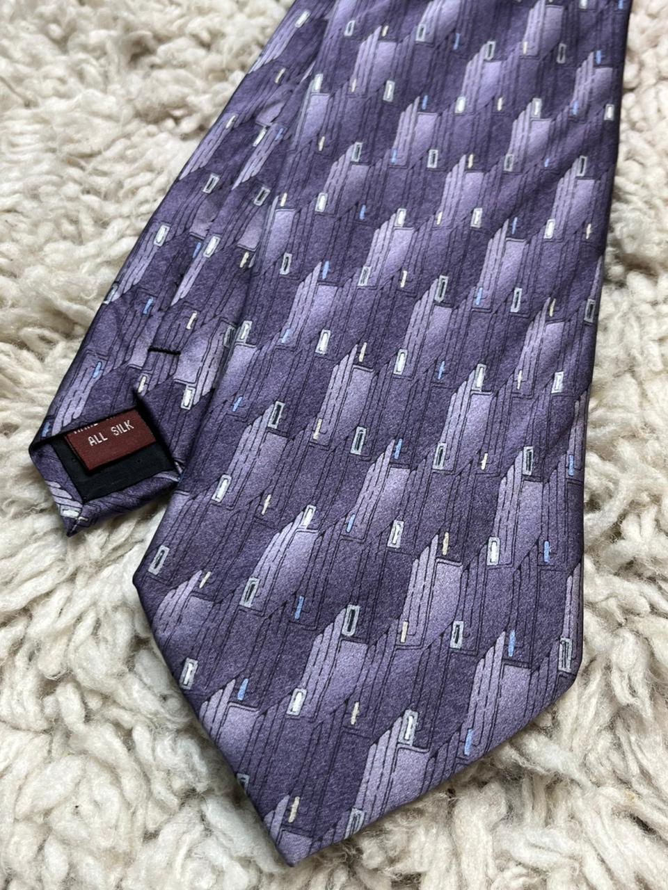 Umberto Bossi Roma Milano Purple Abstract Geometric Silk Tie Hand Made