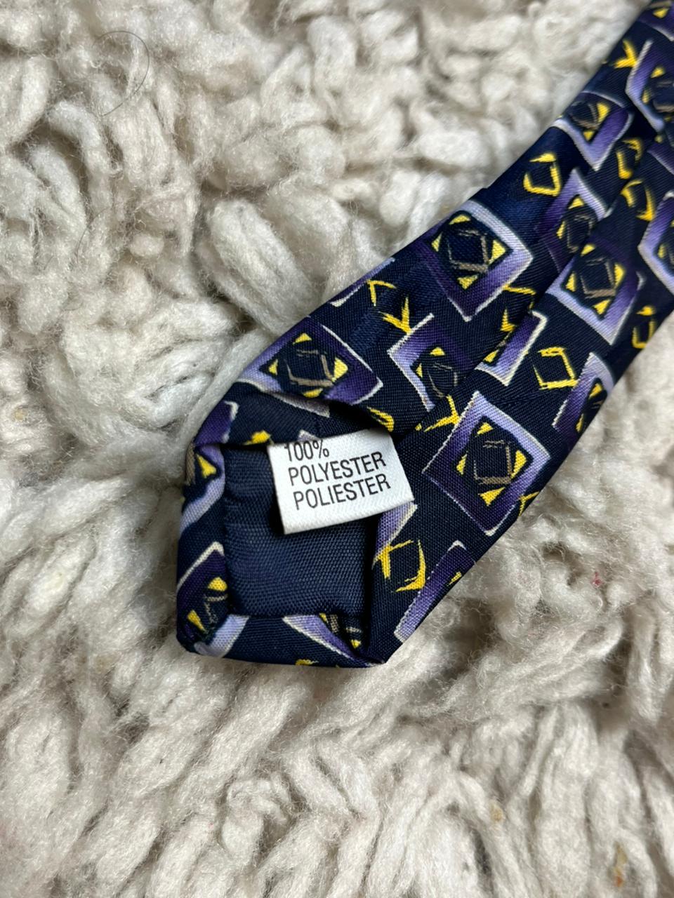 Onus Classics Men's Tie Navy Blue Purple Abstract Geometric Square Pattern