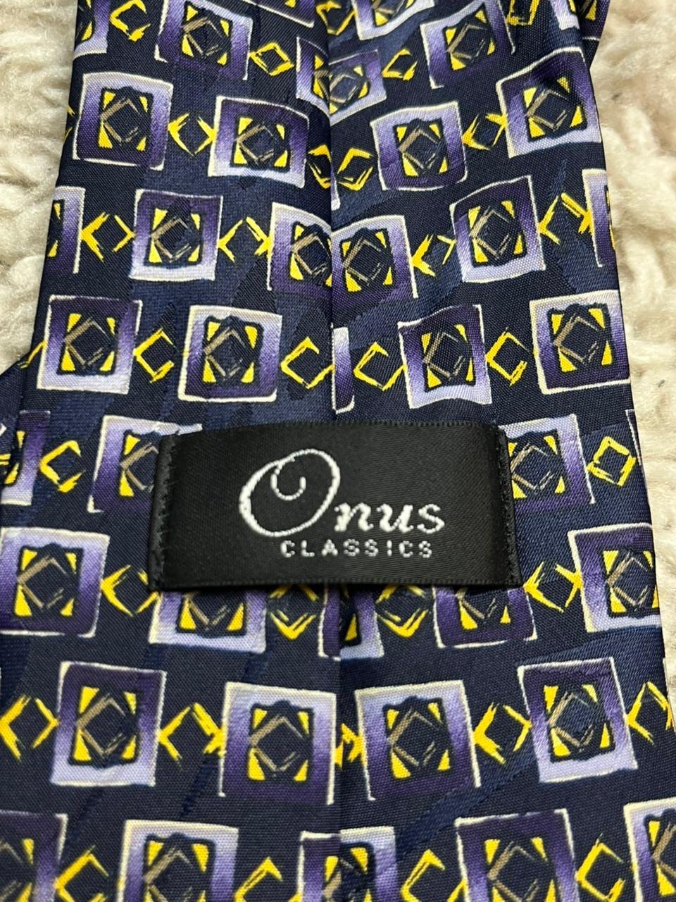 Onus Classics Men's Tie Navy Blue Purple Abstract Geometric Square Pattern