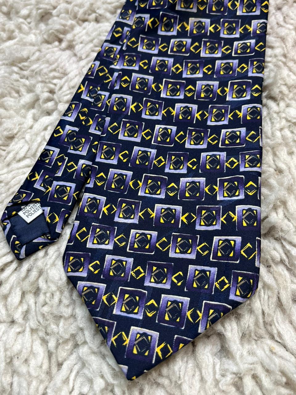 Onus Classics Men's Tie Navy Blue Purple Abstract Geometric Square Pattern
