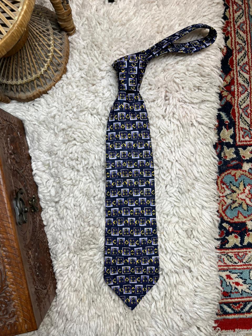 Onus Classics Men's Tie Navy Blue Purple Abstract Geometric Square Pattern