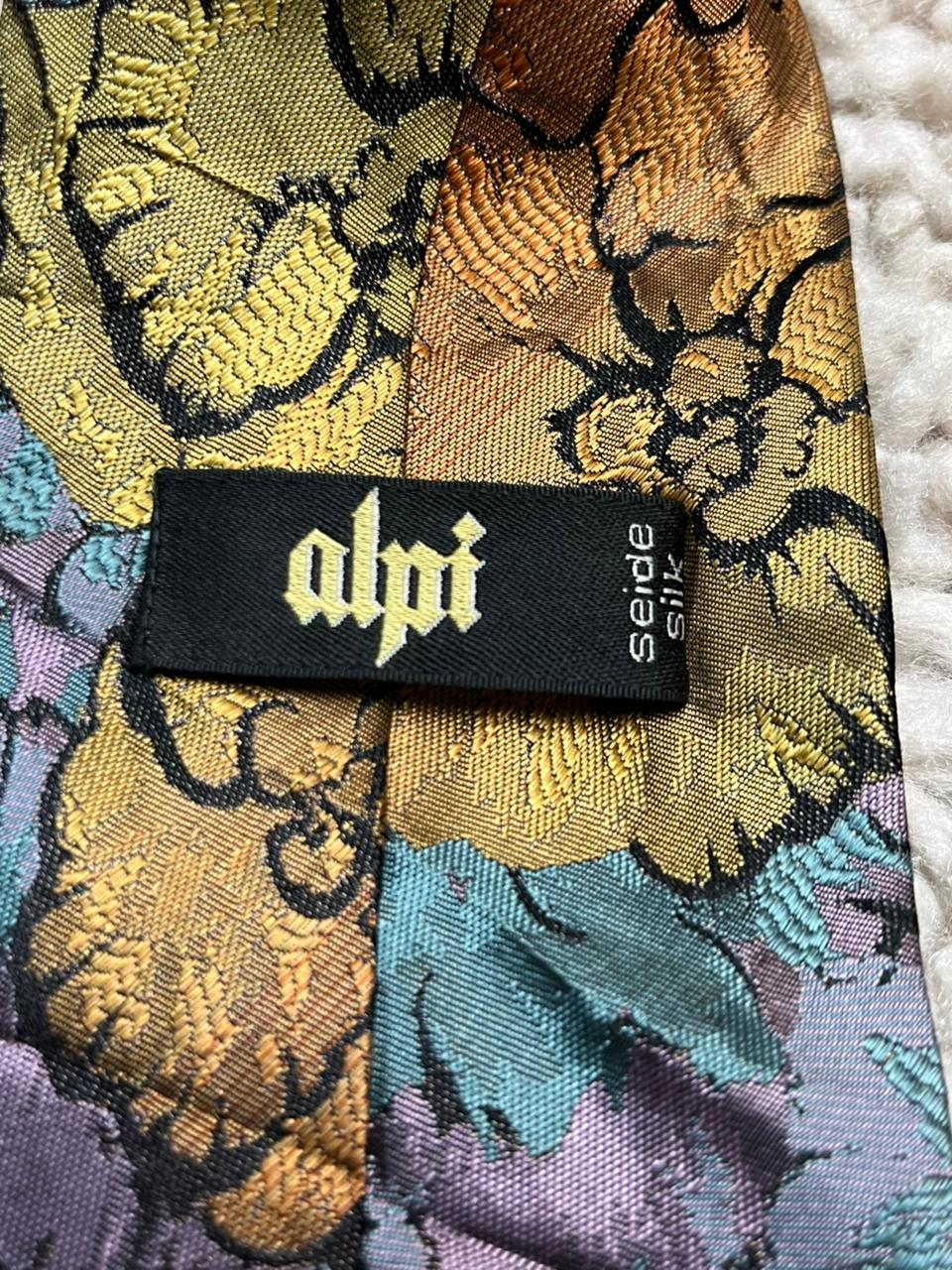 Alpi Silk Tie Floral Brocade Jacquard Gold Purple Teal Abstract Hand Made Seide