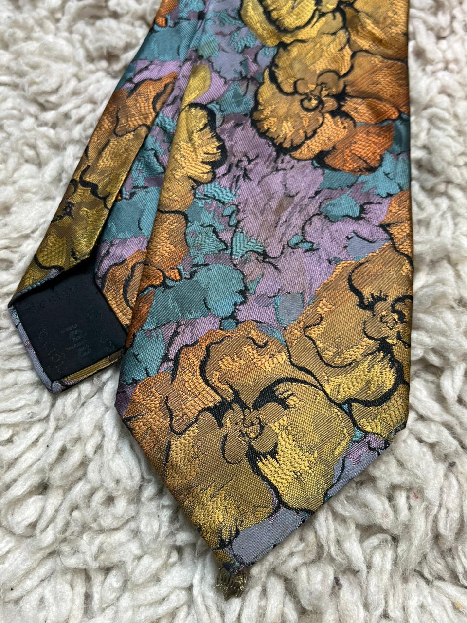 Alpi Silk Tie Floral Brocade Jacquard Gold Purple Teal Abstract Hand Made Seide