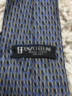 Enzo Felini Men's Silk Tie Blue Gold Abstract Harlequin Print Hand Made