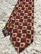 St Michael Marks & Spencer Silk Tie Burgundy Red Gold Geometric Vintage Men's
