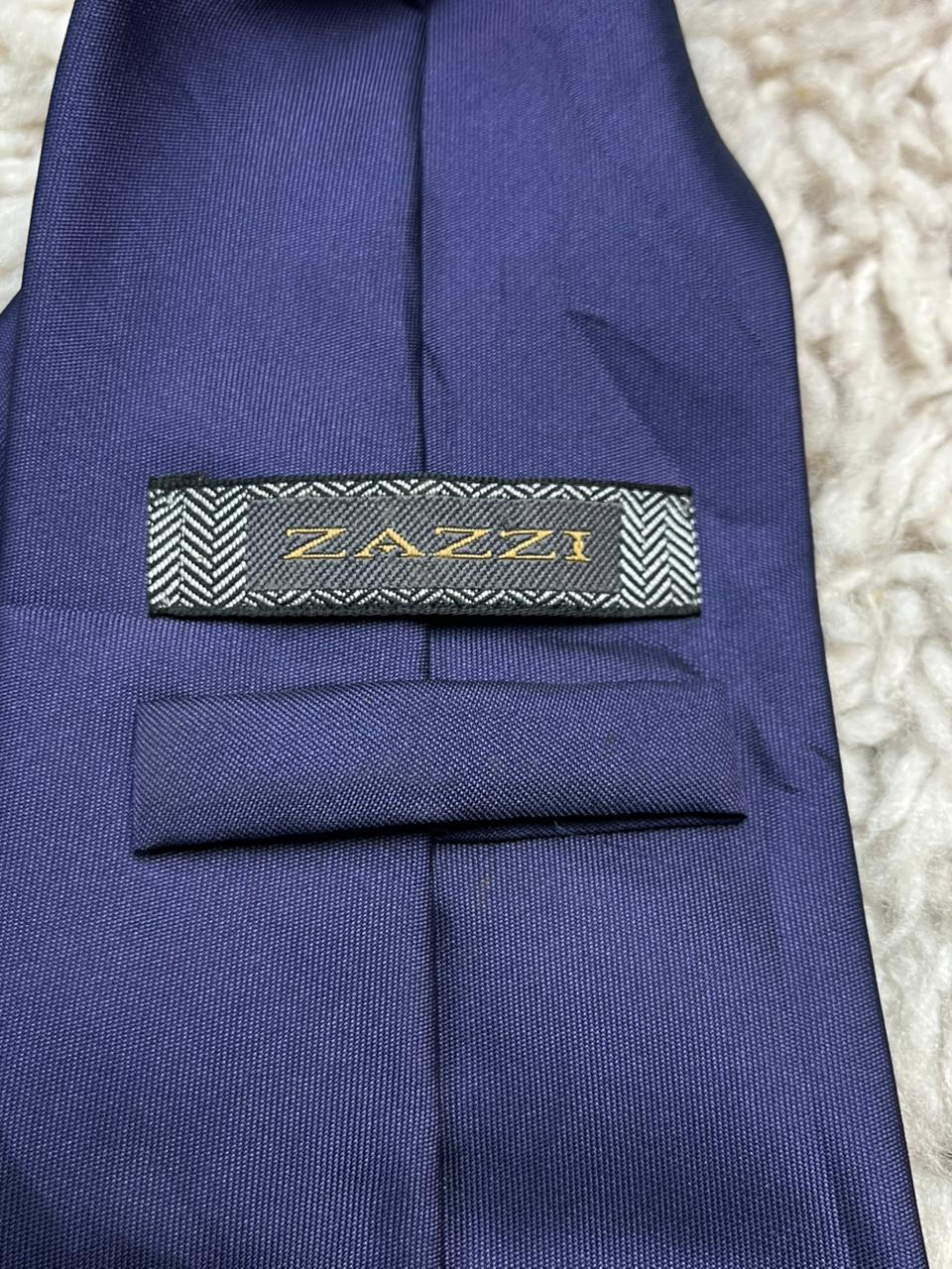 ZAZZI Men's Tie Navy Blue Solid Plain Satin Finish