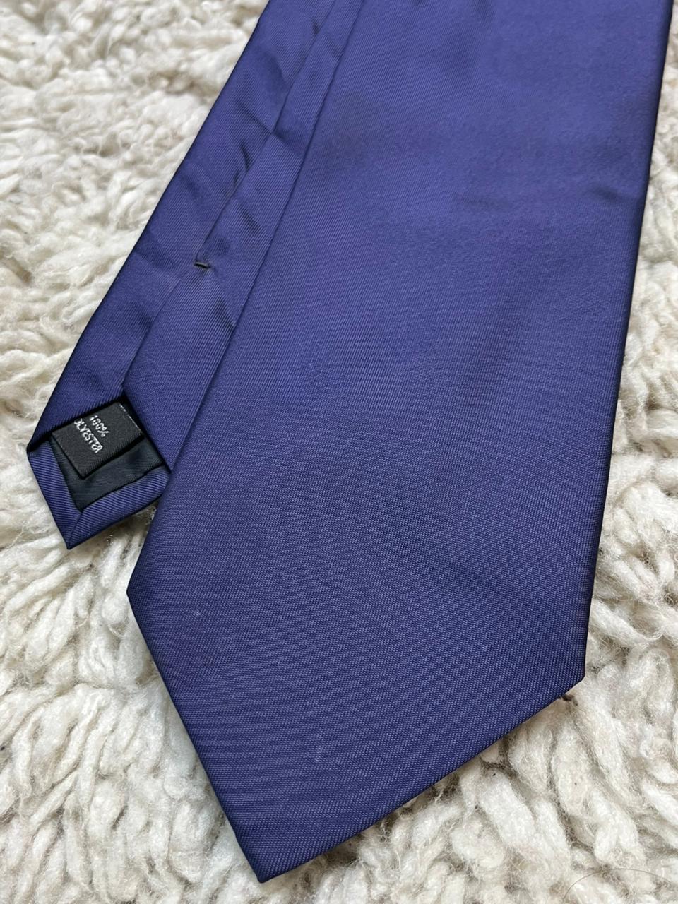 ZAZZI Men's Tie Navy Blue Solid Plain Satin Finish