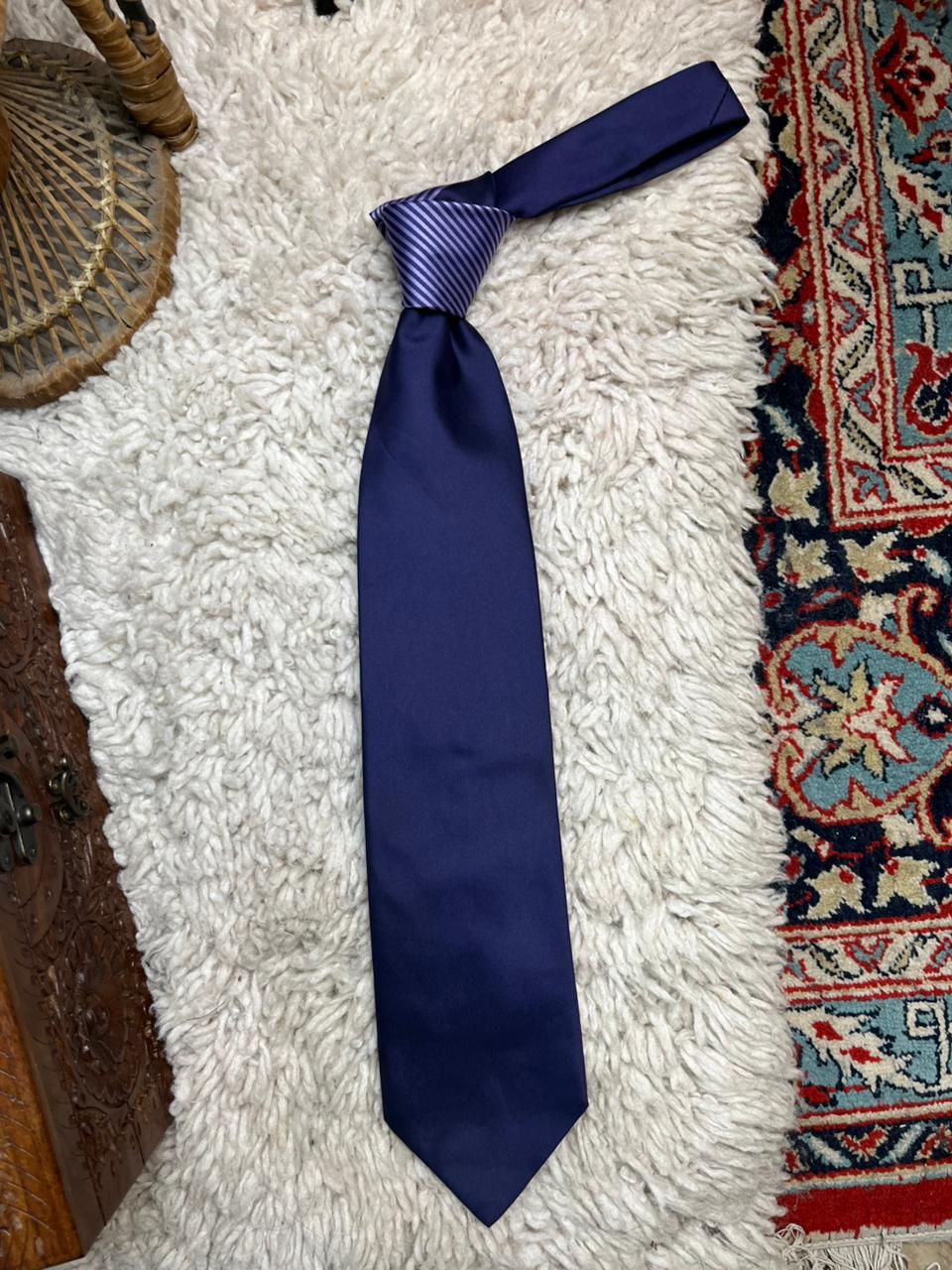 ZAZZI Men's Tie Navy Blue Solid Plain Satin Finish
