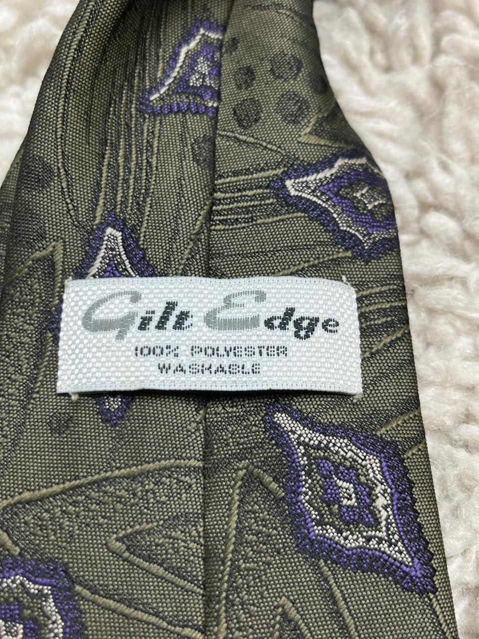 Gilt Edge Men's Tie Olive Green Purple Geometric Diamond Pattern