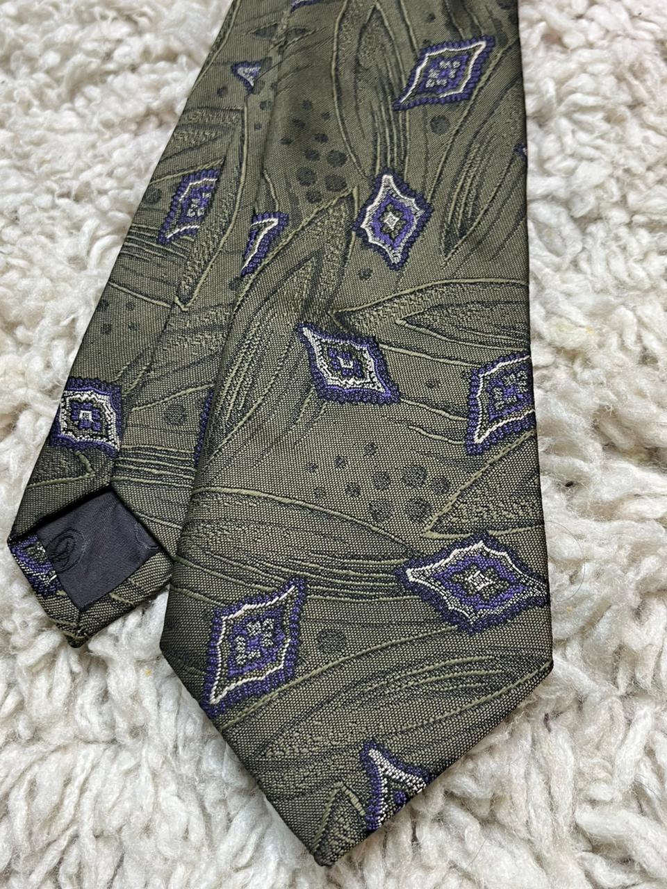 Gilt Edge Men's Tie Olive Green Purple Geometric Diamond Pattern