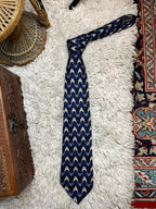 Carnaval de Venise Silk Tie Navy Blue Silver Gold Abstract Wave Pattern