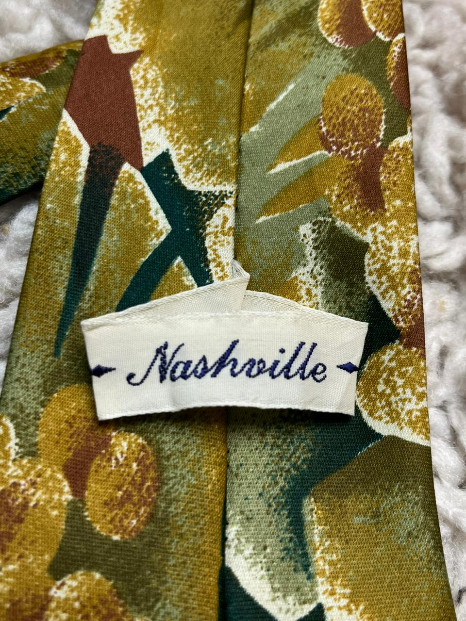 Nashville Abstract Floral Geometric Retro 70s design Gold Green Tie