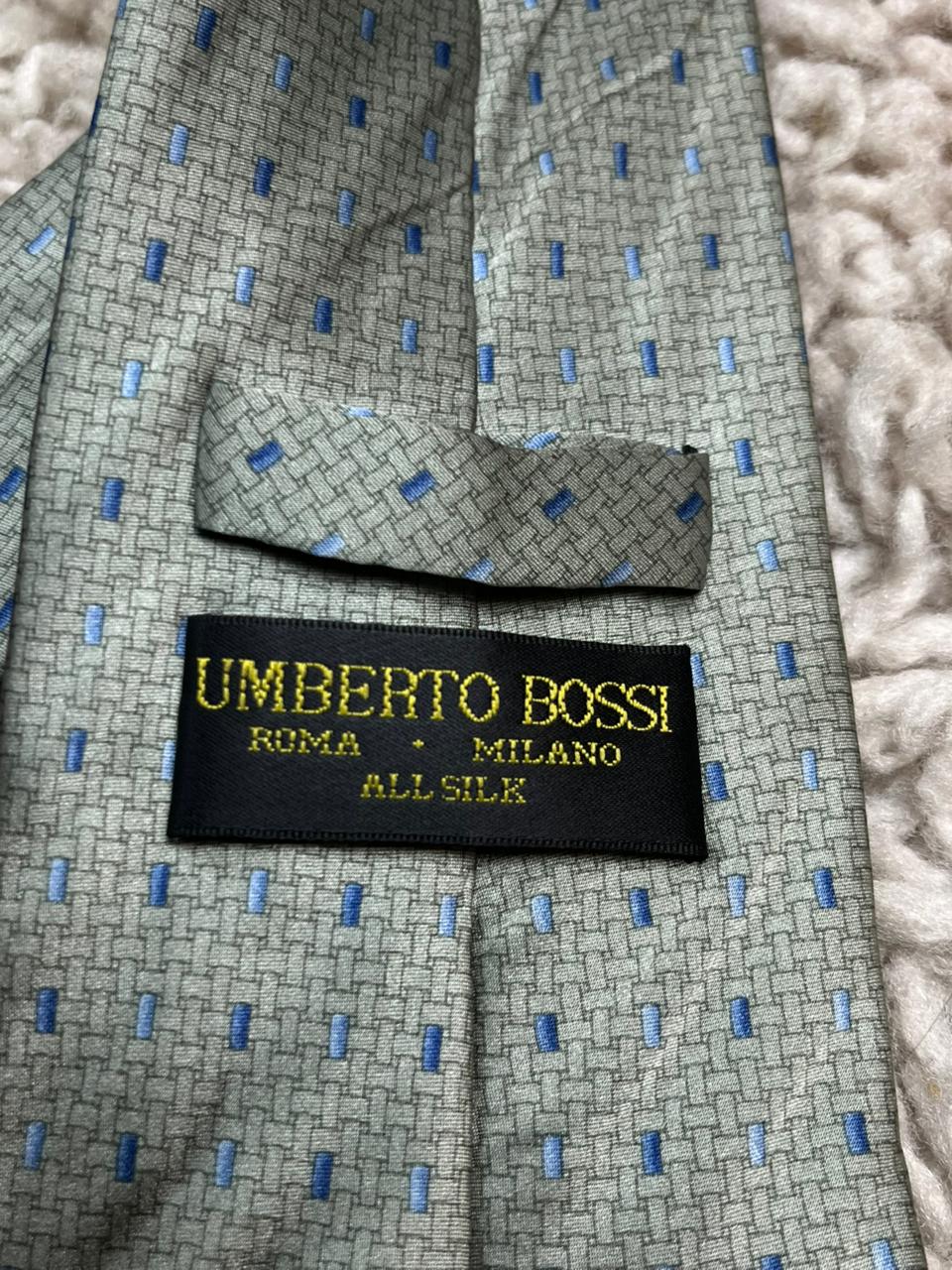 Umberto Bossi Roma Milano Tie Men's Blue Gray Geometric Silk
