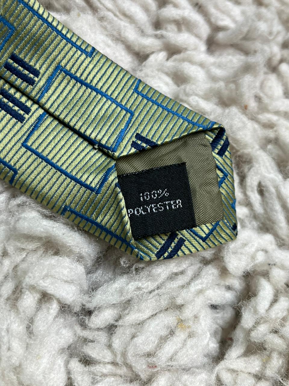 Fletchers Gallery Mens Tie Green Blue Geometric Art Deco Rectangular Polyester