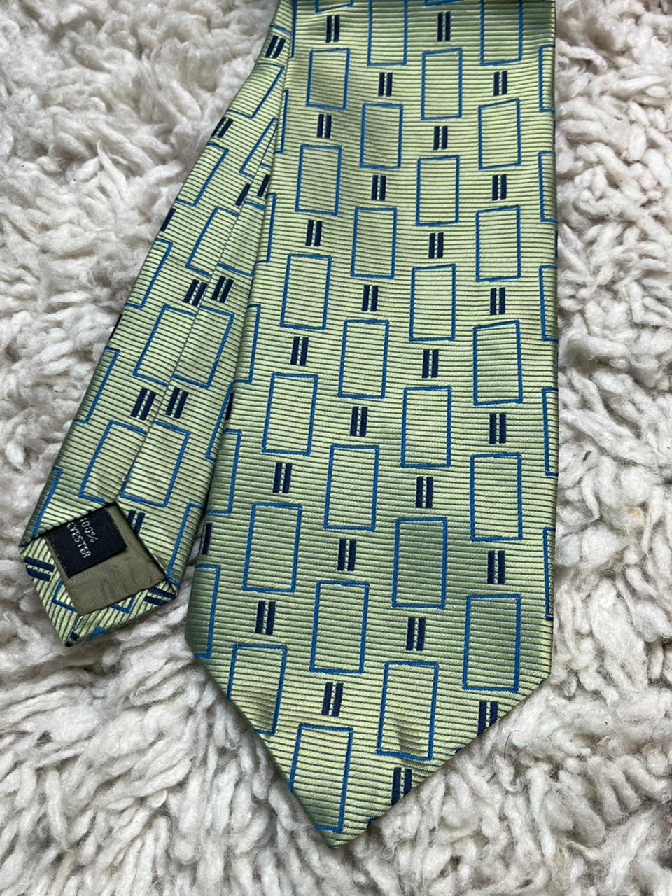 Fletchers Gallery Mens Tie Green Blue Geometric Art Deco Rectangular Polyester
