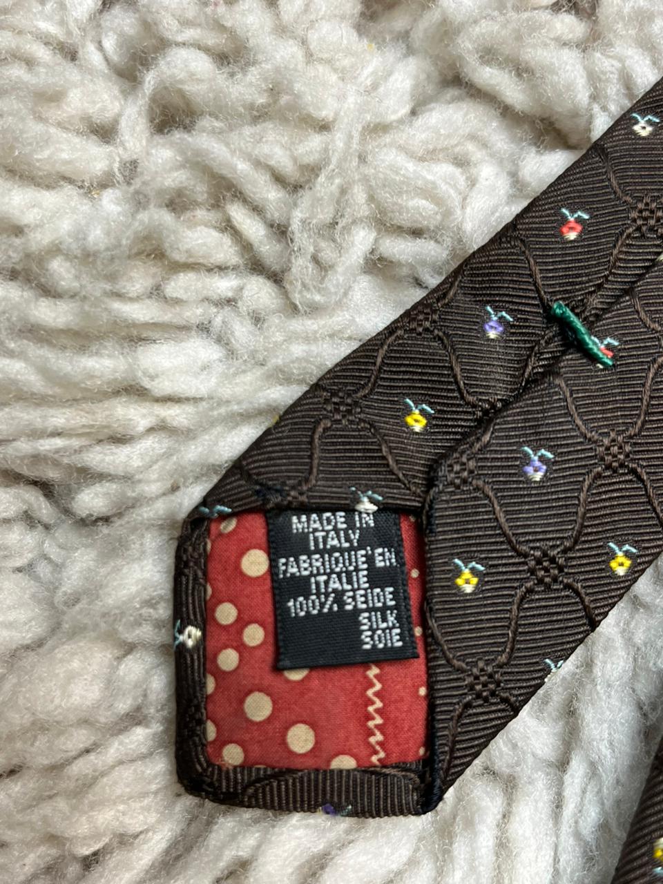 Paul Smith Men's Silk Tie Brown Floral Polka Dot Lining