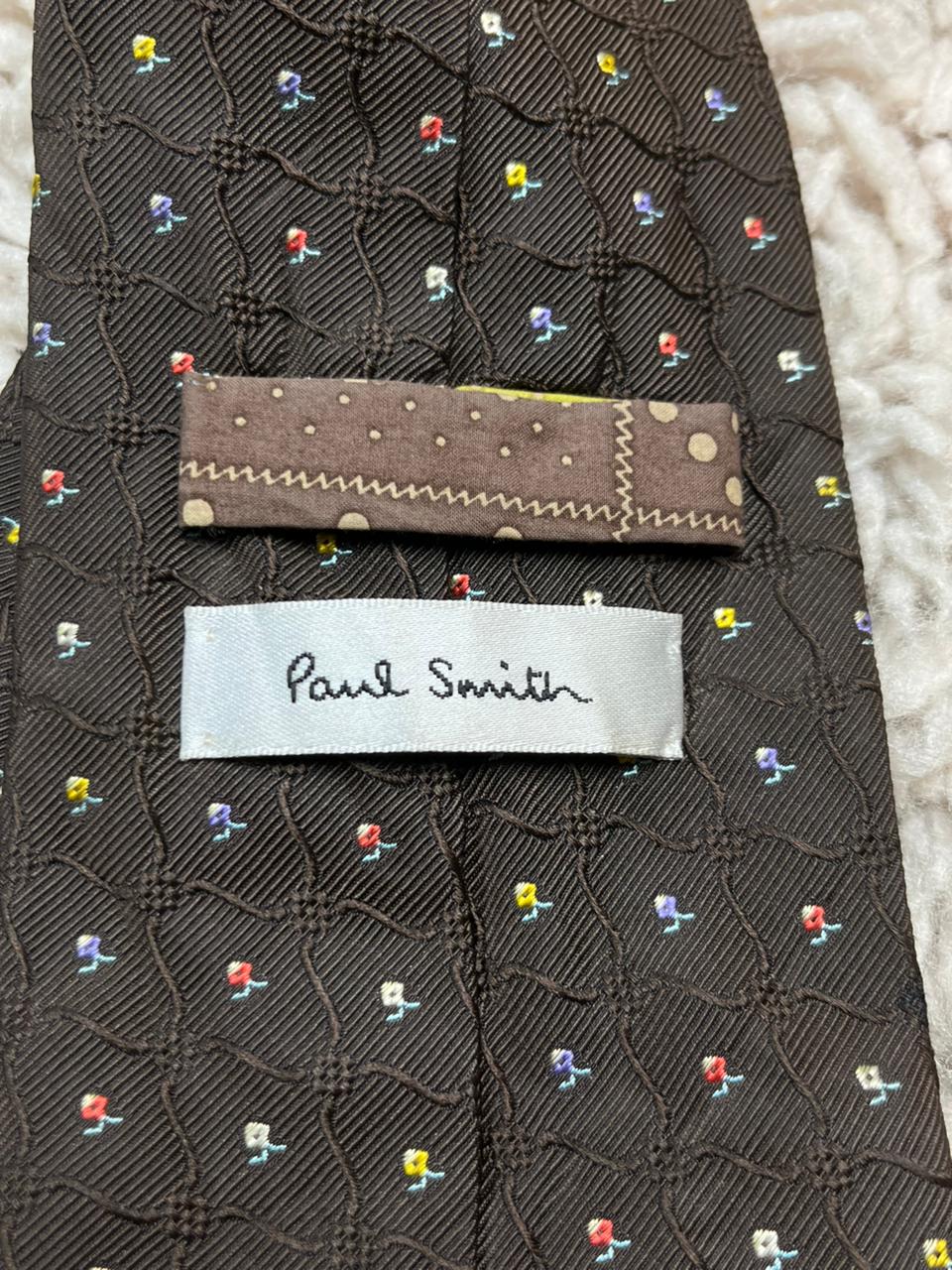 Paul Smith Men's Silk Tie Brown Floral Polka Dot Lining