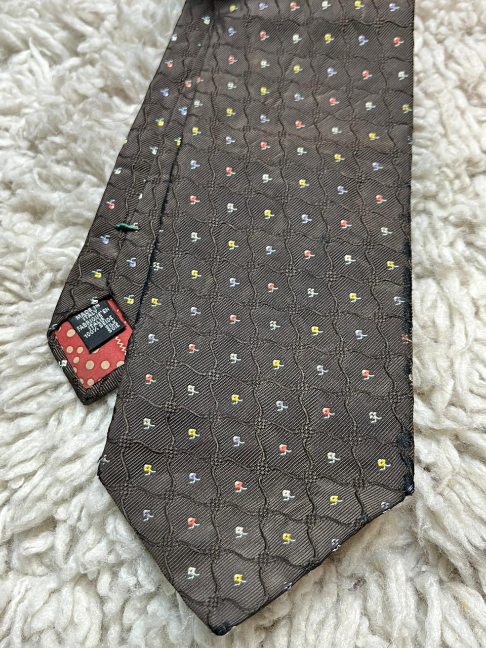Paul Smith Men's Silk Tie Brown Floral Polka Dot Lining