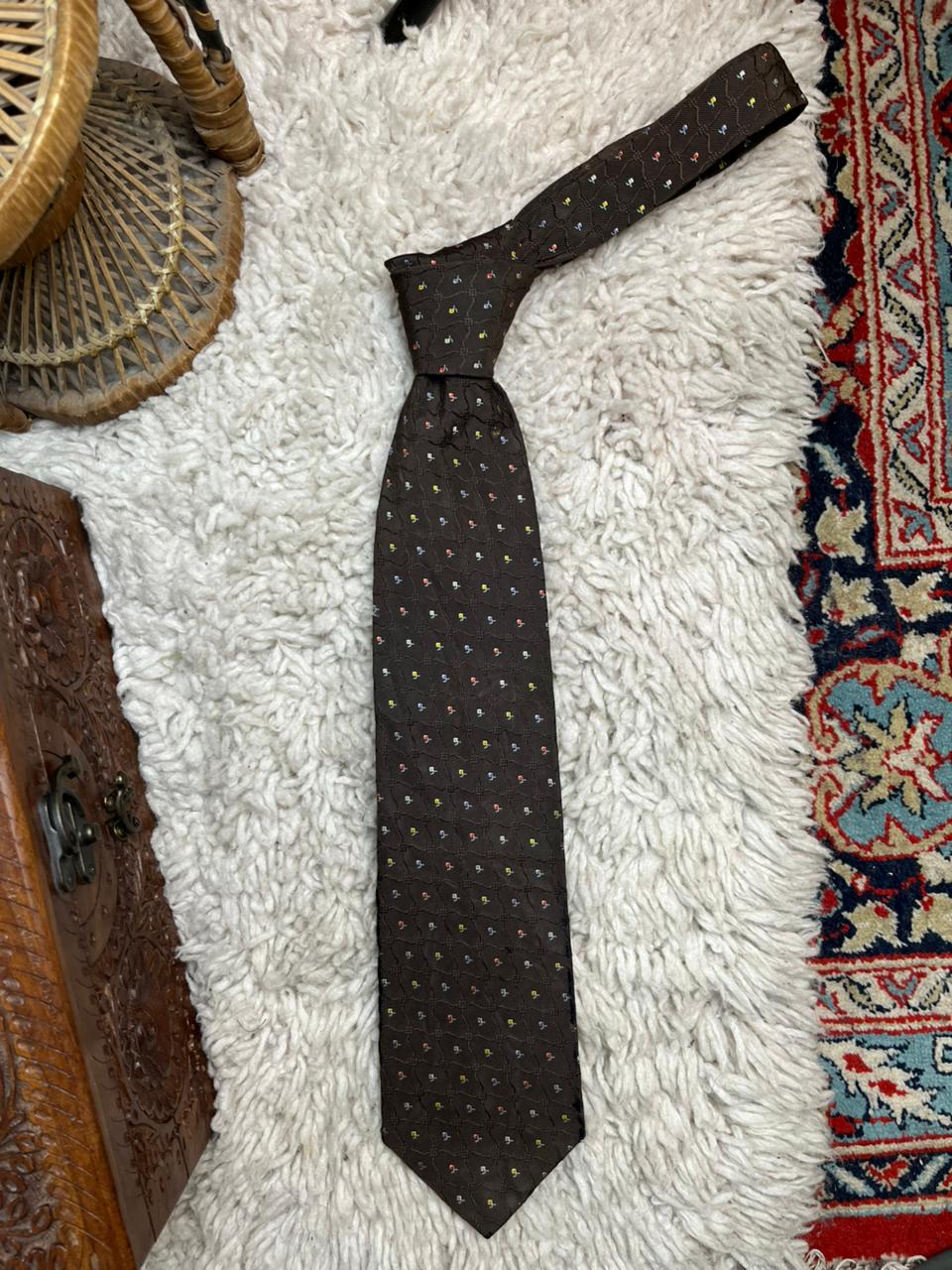 Paul Smith Men's Silk Tie Brown Floral Polka Dot Lining