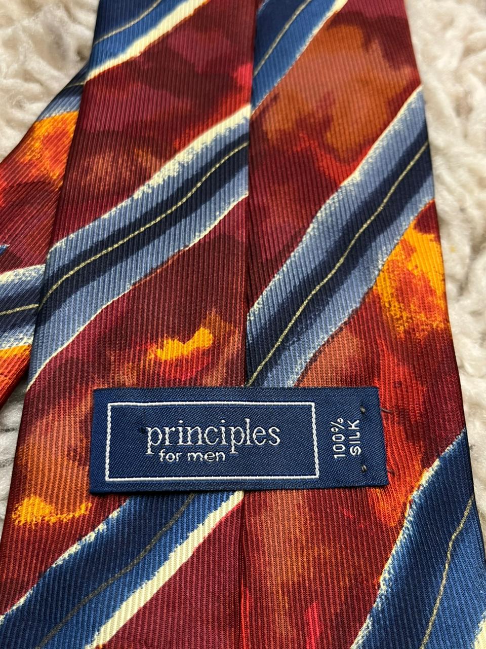 Principles For Men Tie Silk Made In Italy Red Blue Abstract Stripe Designer