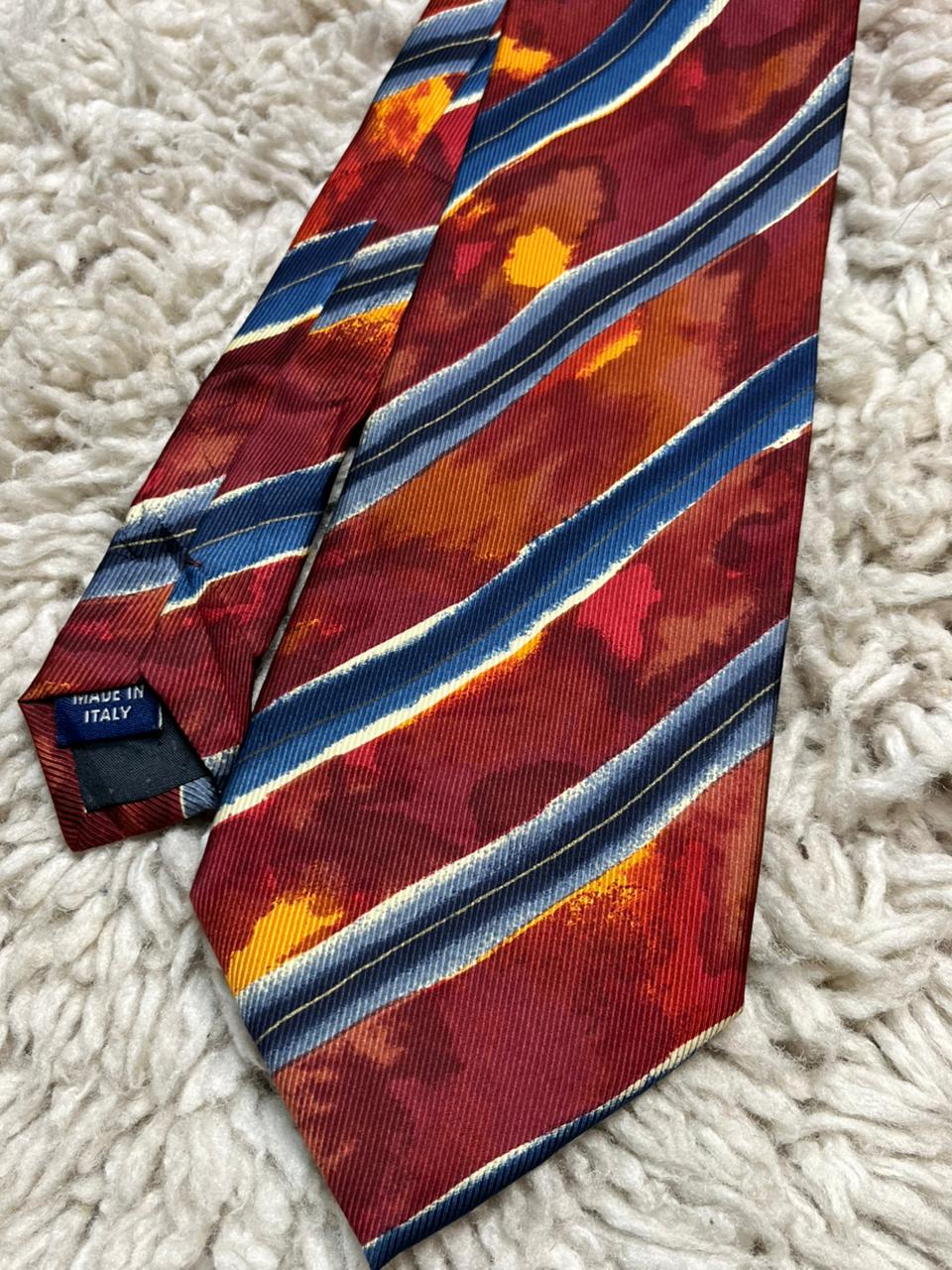 Principles For Men Tie Silk Made In Italy Red Blue Abstract Stripe Designer