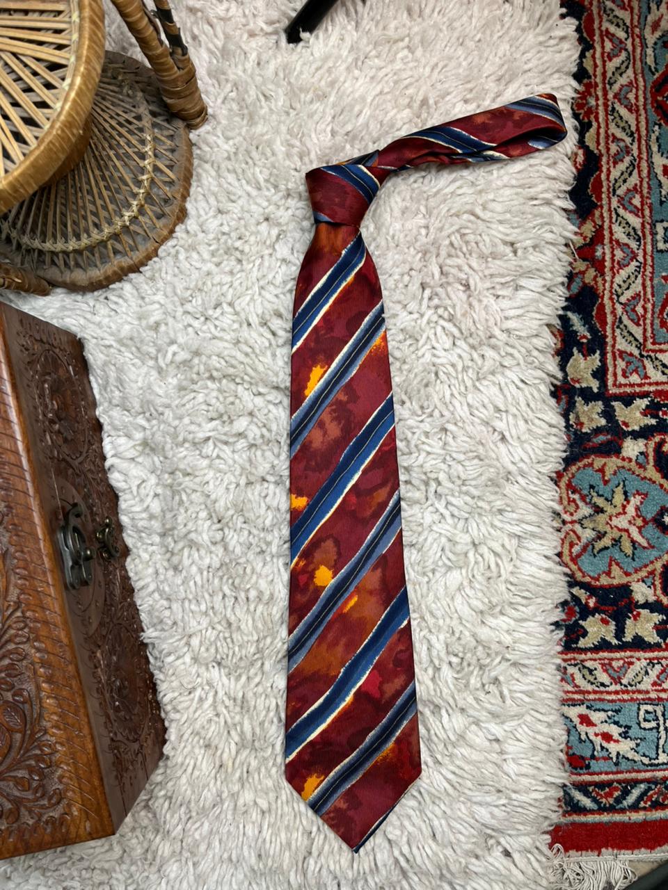 Principles For Men Tie Silk Made In Italy Red Blue Abstract Stripe Designer