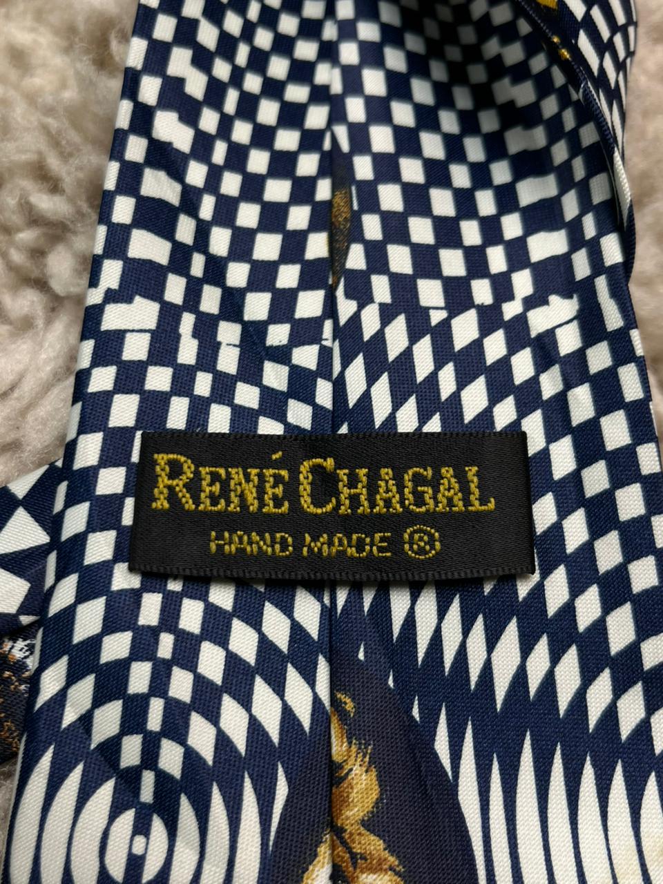 Rene Chagal Myung Ju Silk Tie Blue White Checkered