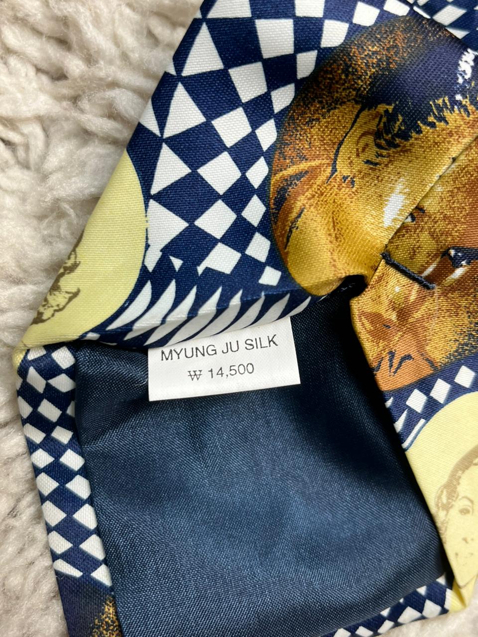 Rene Chagal Myung Ju Silk Tie Blue White Checkered