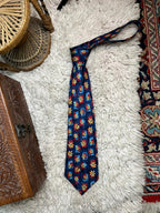 Woods & Gray Pure Silk Made in UK Navy Blue Red Floral Daisy Men's Necktie