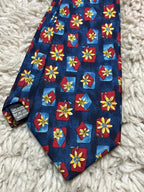 Woods & Gray Pure Silk Made in UK Navy Blue Red Floral Daisy Men's Necktie