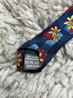 Woods & Gray Pure Silk Made in UK Navy Blue Red Floral Daisy Men's Necktie