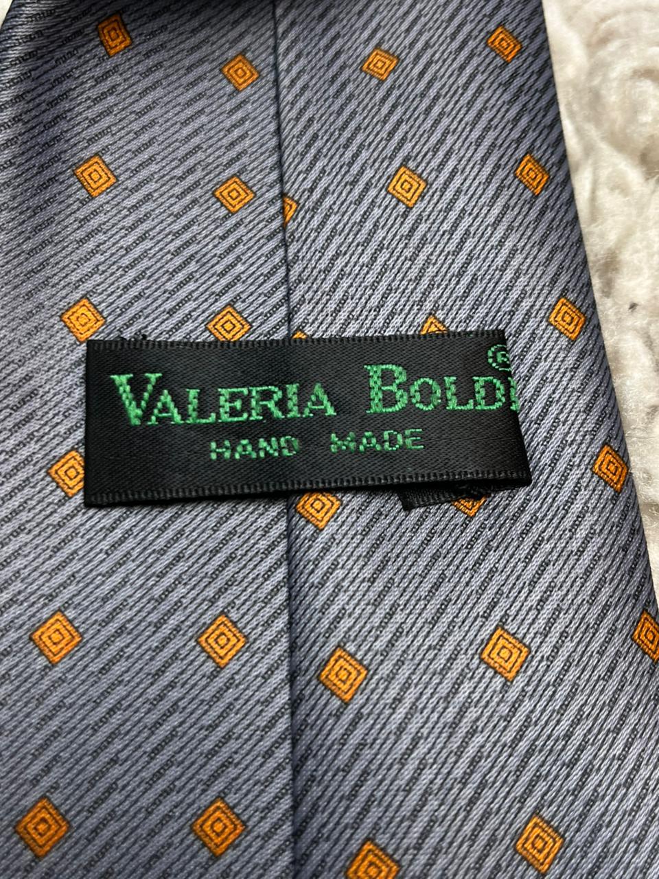 Valeria Boldi Myung Ju Silk Tie Grey Orange Micro-Dot Pattern Hand Made