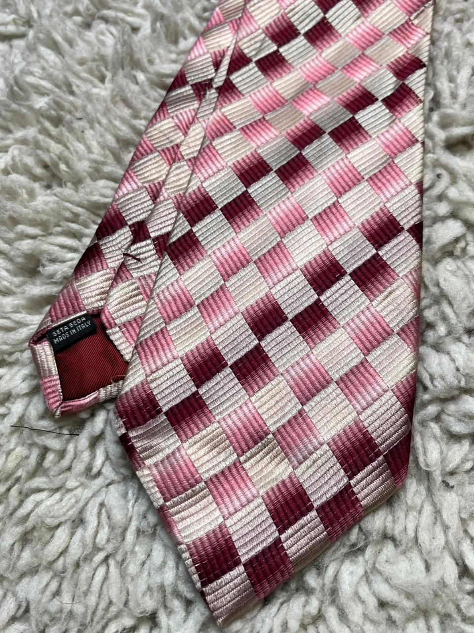 Baumler Italy Silk Thick Tie Textured Pink Rose Ombre Check Pattern