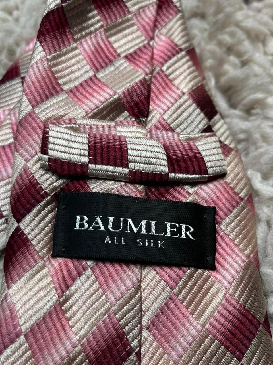Baumler Italy Silk Thick Tie Textured Pink Rose Ombre Check Pattern