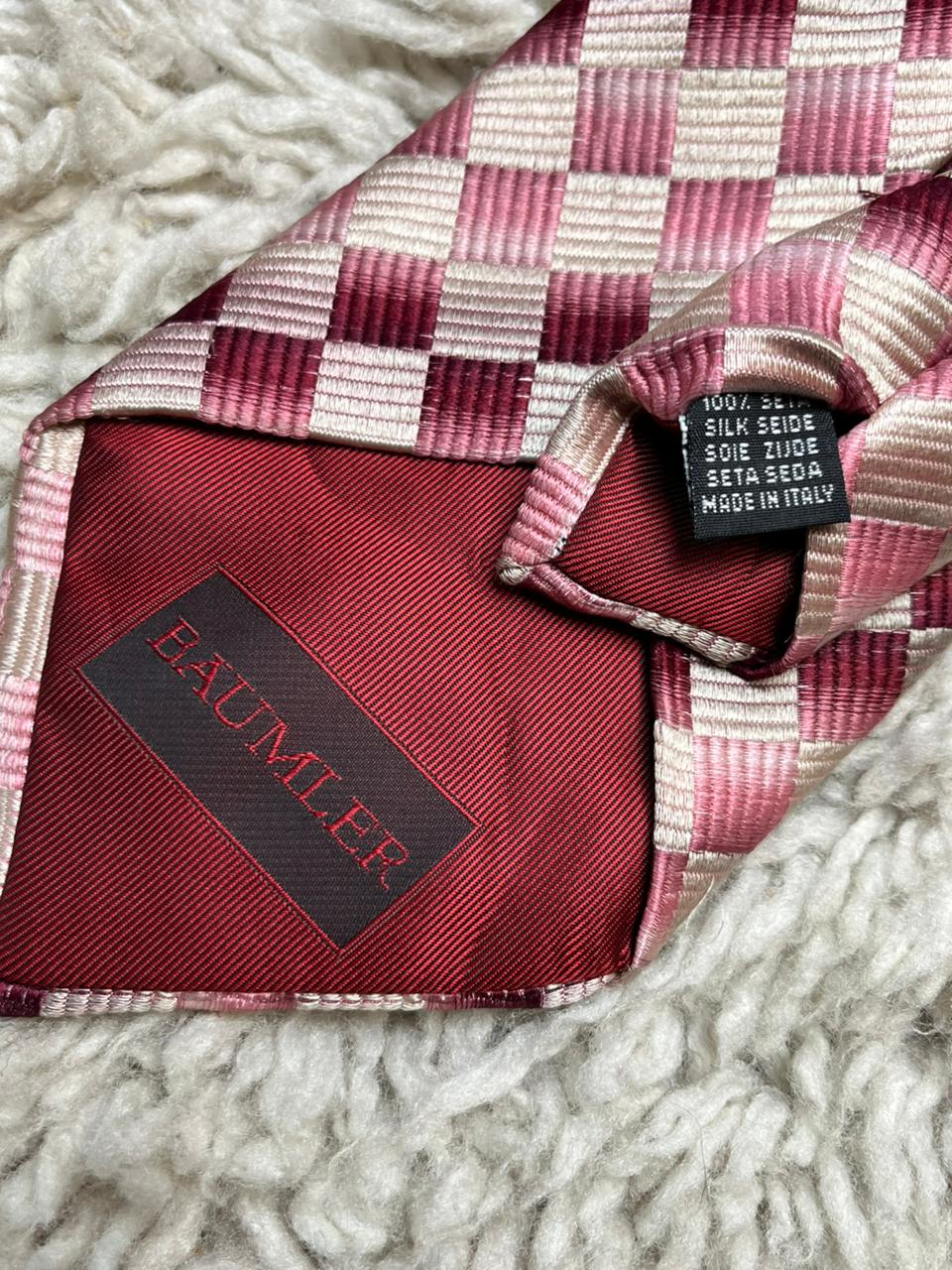 Baumler Italy Silk Thick Tie Textured Pink Rose Ombre Check Pattern