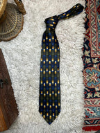 Tootal Vintage Men's Tie Blue Gold Geometric Mod Retro Pattern