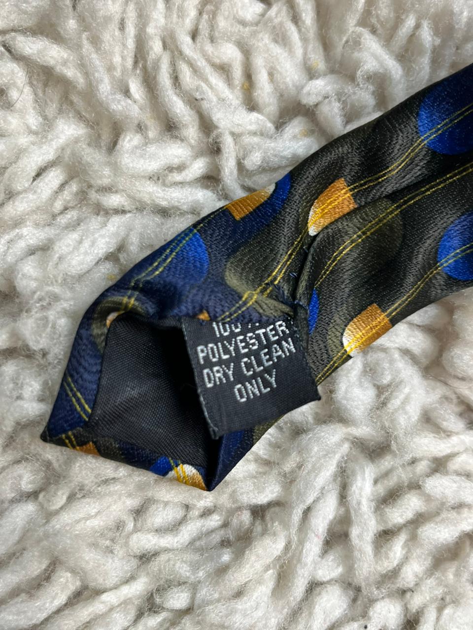 Tootal Vintage Men's Tie Blue Gold Geometric Mod Retro Pattern