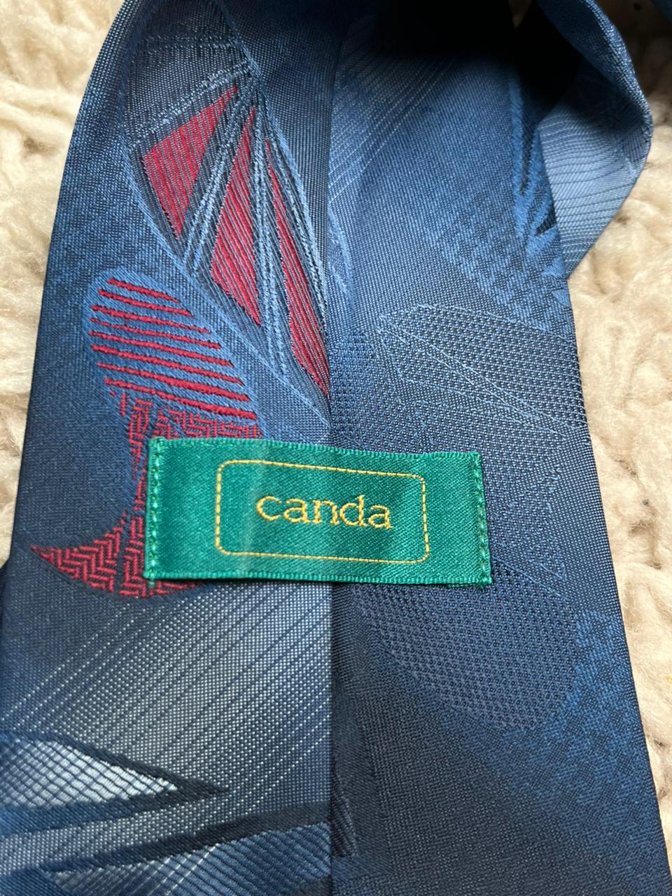 Canda C&A Men's Tie Blue Abstract Geometric Pattern Retro 90s Style