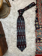 Tootal Vintage Men's Tie Burgundy Maroon Grey Geometric Mod Retro Pattern