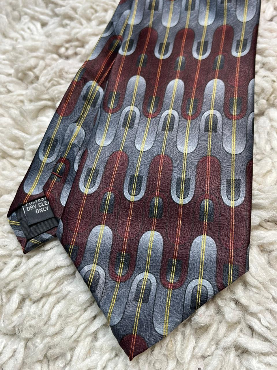 Tootal Vintage Men's Tie Burgundy Maroon Grey Geometric Mod Retro Pattern