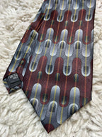 Tootal Vintage Men's Tie Burgundy Maroon Grey Geometric Mod Retro Pattern