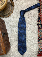 Carnaval De Venise Men's 100% Silk Tie Blue Gold Swirl Abstract Pattern Italy