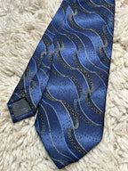 Carnaval De Venise Men's 100% Silk Tie Blue Gold Swirl Abstract Pattern Italy