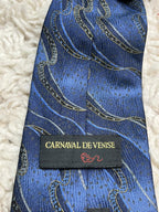 Carnaval De Venise Men's 100% Silk Tie Blue Gold Swirl Abstract Pattern Italy
