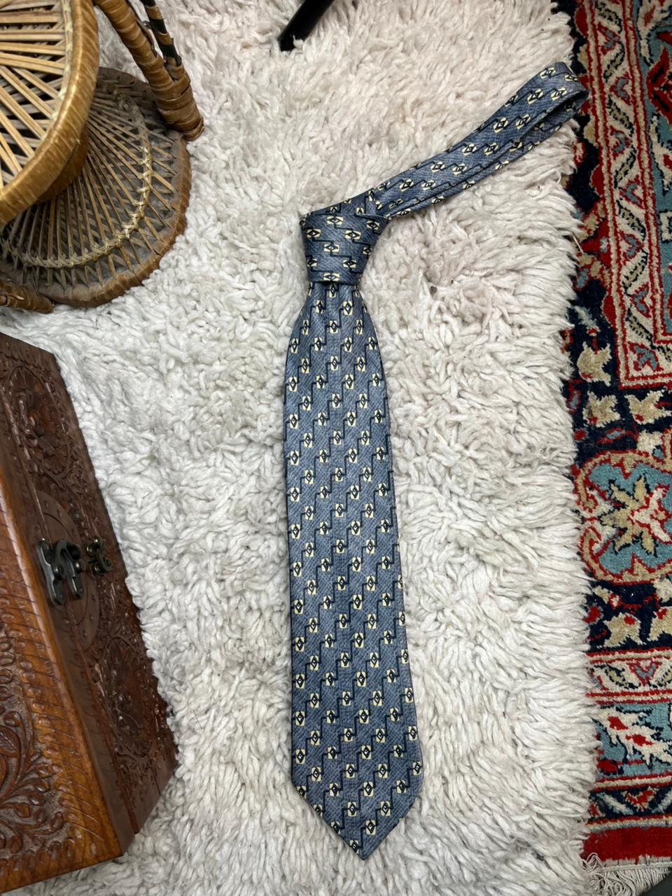 Michaelis Men's Tie Grey Yellow Geometric Diamond Pattern Retro 90s Style