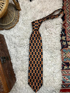 Giorgio Passigatti Italy 100% Silk Tie Black Orange Abstract Rectangle Geometric